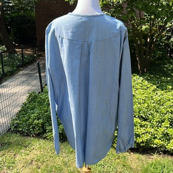 COS Blue Chambray Collarless Shirt - Picture 6 of 7